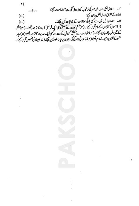 Pakschools Past Papers Karachi Board Th Islamiat