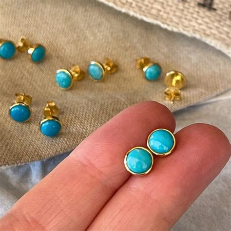 Natural Turquoise Studs Earrings Etsy