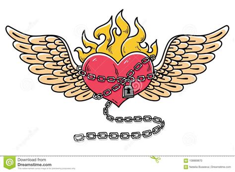 Flying Heart In Chains Of Love Flaming Heart Tattoo Loving Heart On