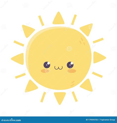 Kawaii Sun Cute Cartoon Isolated Icon Stock Vector Illustration Of