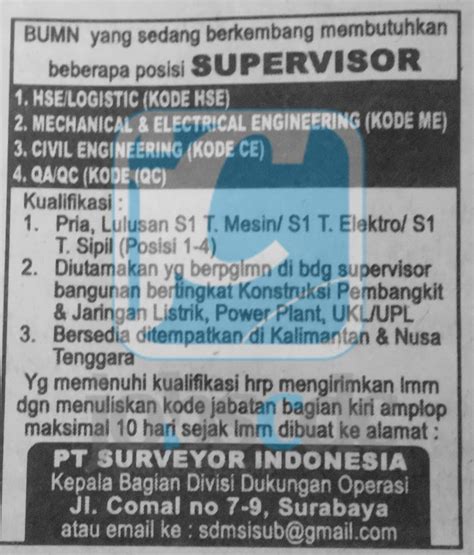 Pt Surveyor Indonesia Persero Recruitment Engineering Ptsi February