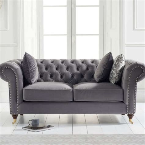 Grey Velvet 2 Seater Chesterfield Sofa Camara Cheap Furniture
