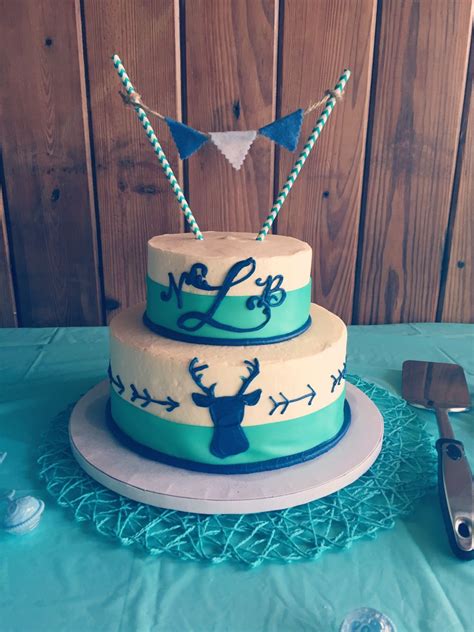 Turquoise And Navy Blue Deer And Arrow Baby Shower Cake Deer Baby Showers