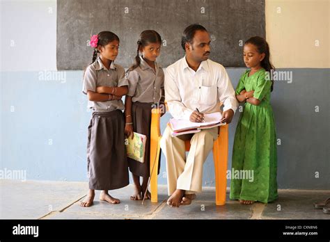 Indian School Children With Teacher Andhra Pradesh South India Stock