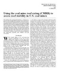 CDC Mining Using The Coal Mine Roof Rating CMRR To Assess Roof