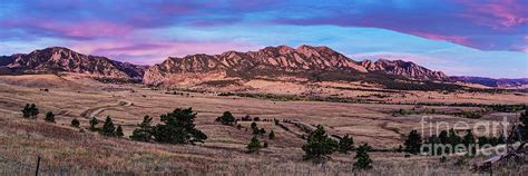 Twilight Panorama Of Flatirons Mountain Range In Boulder Front Range