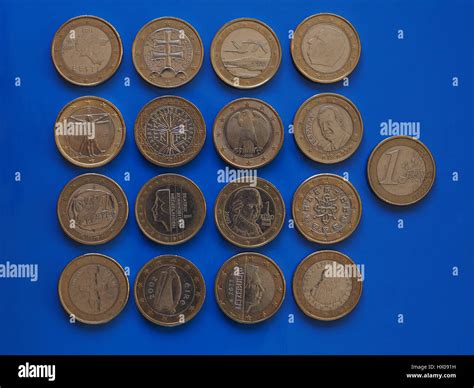 1 Euro Coin Money Eur Currency Of European Union Many Different
