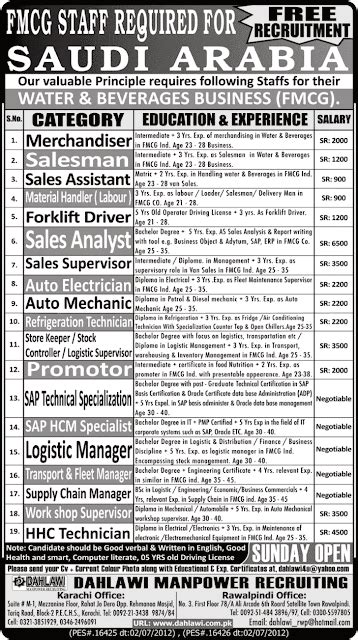 Sales Job In Saudi Arabia For Pakistanis Jobs In Pakistan Careers In