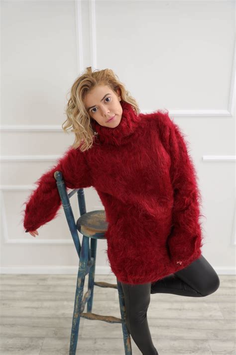 Make A Great First Impression Without Saying A Word With Our Bordeaux Mohair Turtleneck Sweater