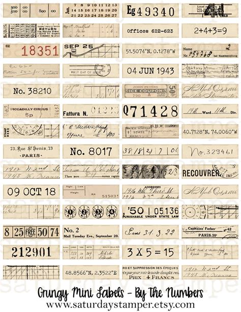 Vintage Number Labels Digital Printable Vintage Ephemera Etsy