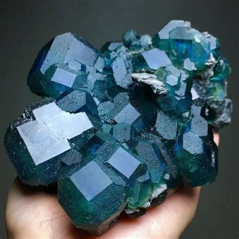 1001g Larger Particles Bluegreen Trapezoidal Fluorite Crystal Mineral