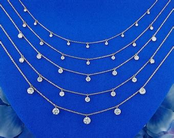 14k Or 18k Solid Gold Necklace Natural Diamond Floating Etsy