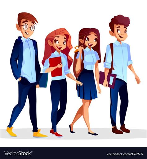 Vector Illustration Of School College Students Smart Pupils