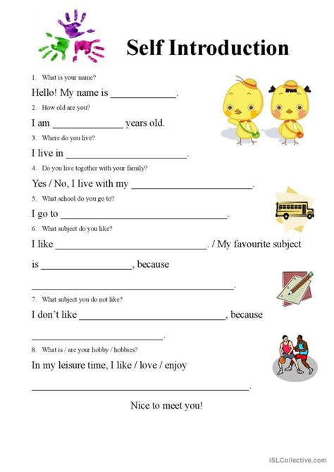 Self Introduction Form English Esl Worksheets Pdf And Doc