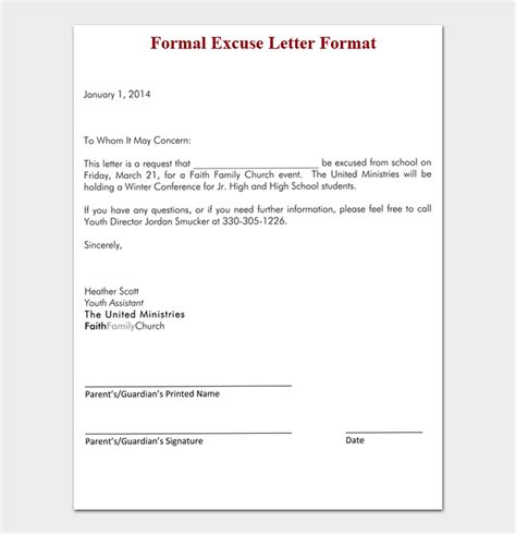 Parts Of Excuse Letter