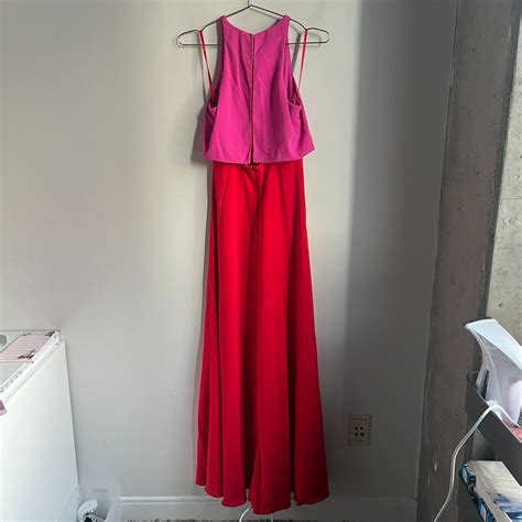 Jill Jill Stuart Lovely Duo Crepe Colorblock Maxi Gown In Red And Pink