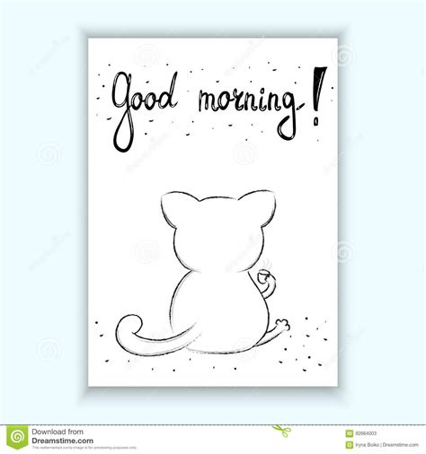 Funny Cartoon Vector Cat Print Good Morning Card Stock