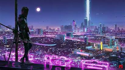 Neon Sci Fi Ninja Katana Lights Pantalla