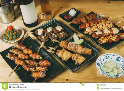 Mixing Of Japanese Food Izakaya Style Party Set Menu Concept Stock