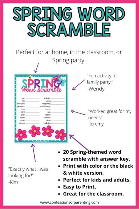 Free Spring Word Scramble Printable
