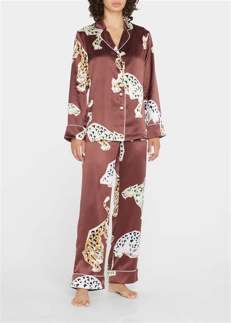 Olivia Von Halle Lila Luxo Leopard Print Silk Pajama Set Editorialist