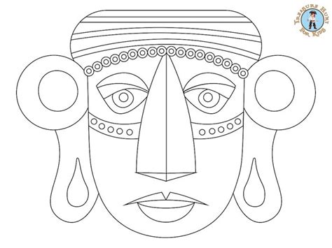 Inca Mask Coloring Page - Halloween - Treasure hunt 4 Kids