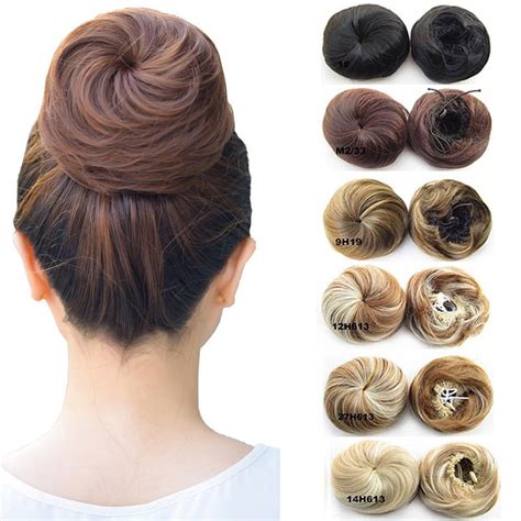Womens Straight Drawstring Clip In Hair Bun Piece Updo Cover Chignon Synthetic Hair Extensions