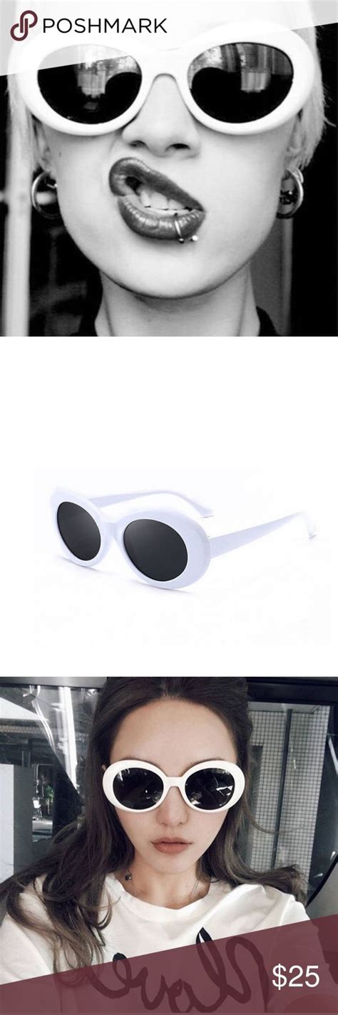 White Retro Clout Goggles Sunglasses Rapper Oval Grunge Accessories