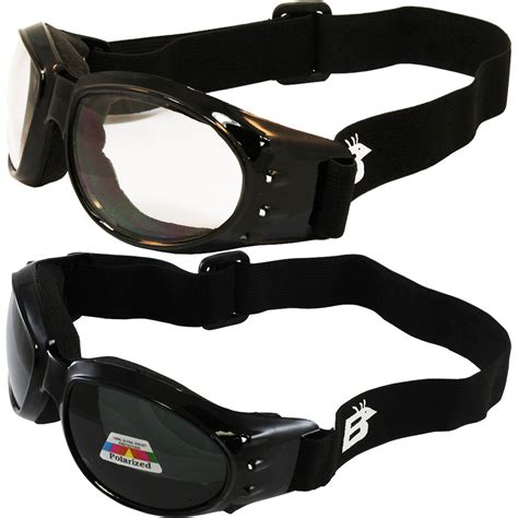 2 Motorcycle Riding Padded Goggles Sun Glasses Clear And Polarized Smoke Lens Ebay