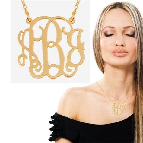 Monogram Necklace 1 1 4 Inch 18k Yellow Gold Plated On Brass Three Initials Person