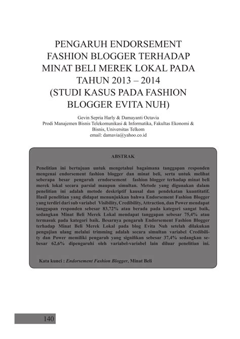Pdf Pengaruh Endorsement Fashion Blogger Terhadap Minat Beli Merek Lokal Pada Tahun 2013 â