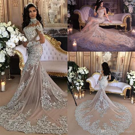 Try pairing an embellished cocktail dress with a beaded clutch accessory and sparkly high heel shoes. Luxury Sparkly 2020 Mermaid Wedding Dress Sexy Sheer Bling ...