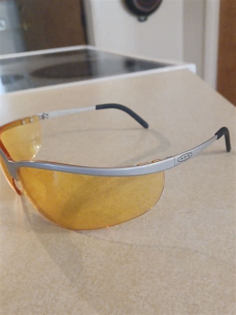 Vintage Aos Metaliks Sport Safety Glasses Yellow Lens Wrap Z87 A05