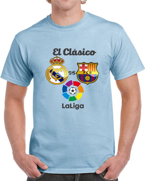 With this shirt, presented at the end of january, the catalans will visit real madrid at the alfredo di stéfano stadium in two days, with the mission of not losing points and getting away from a strong rival for the title in full pursuit of the leader laliga, with four units behind against atlético de madrid. El Clasico Real Madrid Vs Barcelona La Liga Santander T Shirt