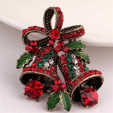 High End Crystal Rhinestone Christmas Small Bell Brooch Christmas Ts