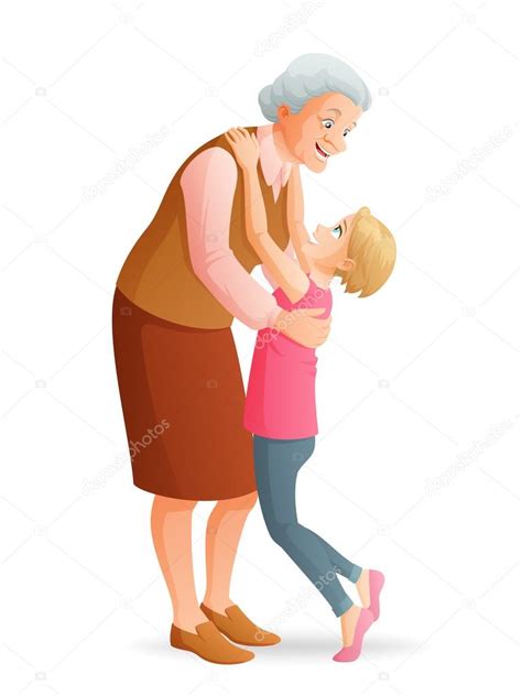 Sonriente Abuela Abrazando A Su Nieta Ilustración Vectorial Aislada
