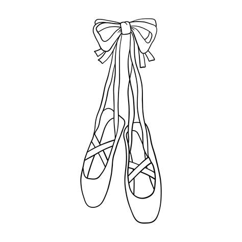 Ballerina Pointe Shoes Hanging On Bow Outline Black And White Vector