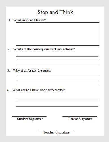 Stop And Think Student Behavior Sheet Think Sheets Classroom