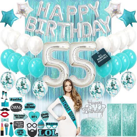 55th Birthday Decorations 55th Birthday Party Supplies Fifty Five Birthday Banner Teal Green