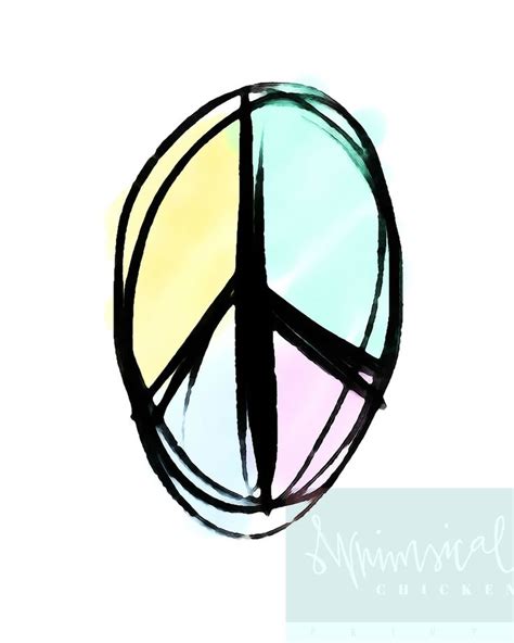 Peace Sign Watercolor Sketch Printable Wall Decor Instant Etsy Wall