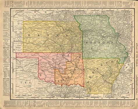 Cosmopolitan Rand Mcnally 1898 Map Ks Mo Ar Oklahoma Indian Territory La