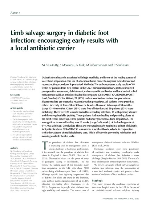 Pdf Limb Salvage Surgery In Diabetic Foot Infection Encouraging