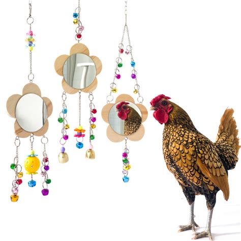 Chicken Toys For Hens With Mirrors Chicken Wood Swing Mirror Toy With