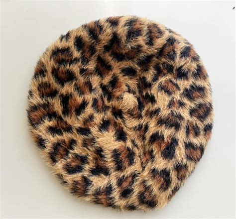 Womens Leopard Print Beret Hat Animal Print Beret Hat Etsy