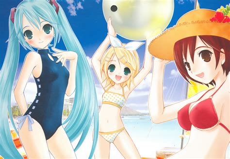 Ball Beach Bikini Hatsune Miku Kagamine Rin Meiko Sky Summer Swimsuit Vocaloid Water Konachan