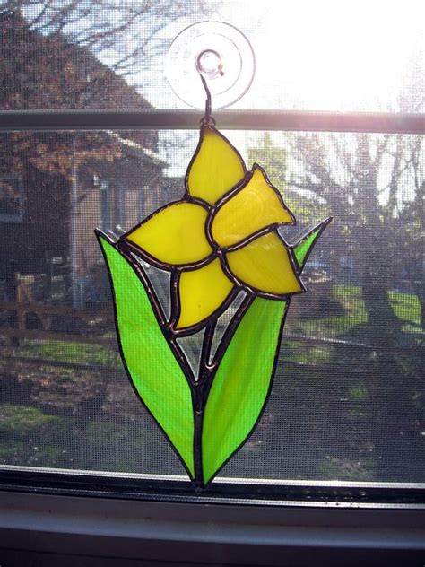 Daffodil Stained Glass Suncatcher Flower Sun Catcher Etsy Stained