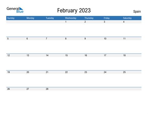 February 2023 Calendar With Spain Holidays