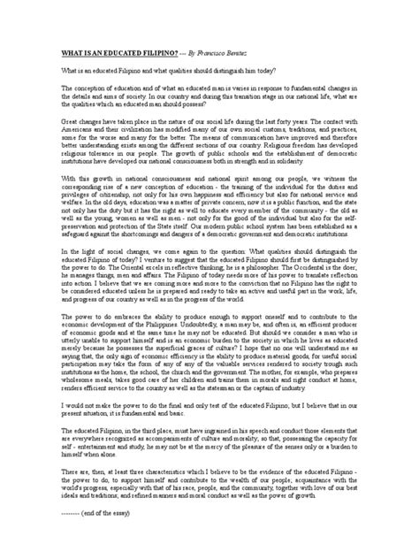 Maybe you would like to learn more about one of these? What is an Educated Filipino? --- By Francisco Benitez ...