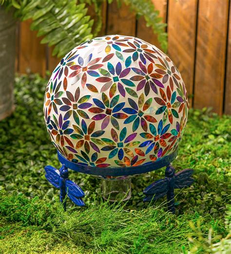 Multicolored Flower Mosaic Glass Gazing Ball Gazing Balls