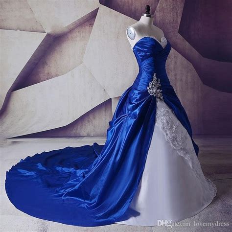 Discount 2021 Royal Blue White Wedding Dresses Real Photos Cheap
